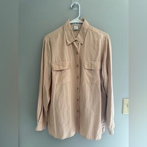 Chaus Button Up Blouse Women’s SZ 12 Collared Long Sleeve Silk Light Pink Career